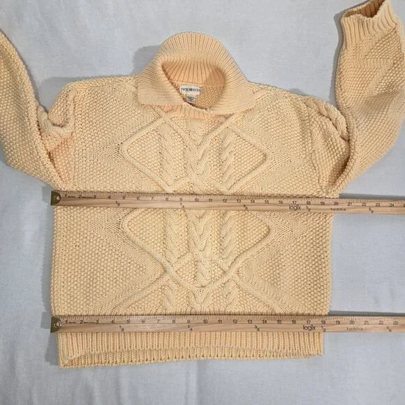 Vintage JW ROBINSON'S 90 Yellow Cotton Chunky Cable Knit Fisherman Sweater SizeM - Picture 16 of 17
